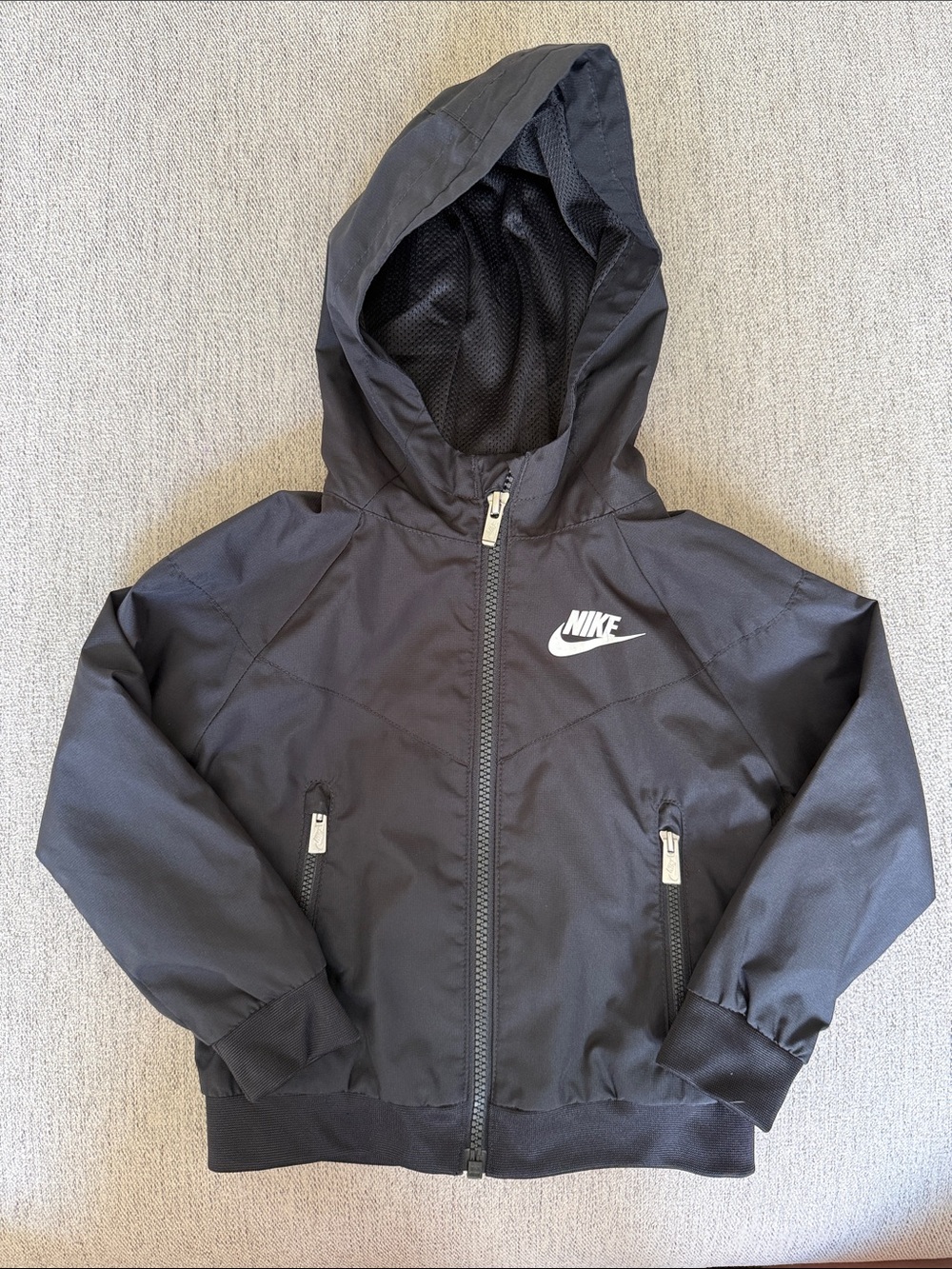 Nike Black Hooded Windbreaker with White Logo